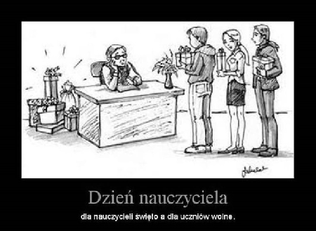 Uczniowie przychodzą z prezentami do nauczycielki